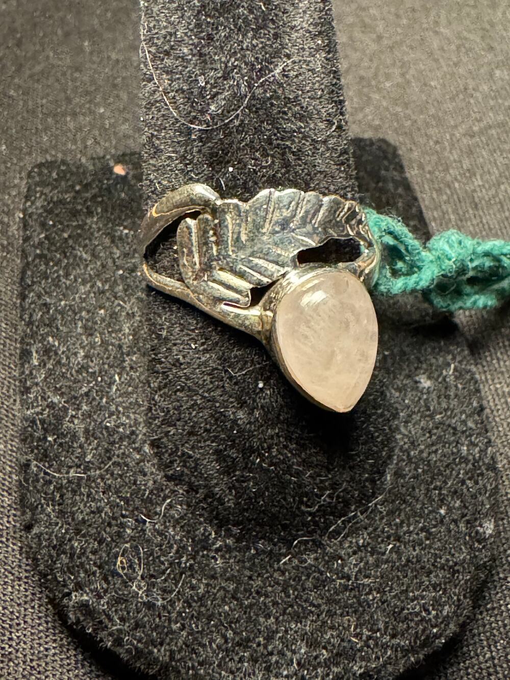 925 Sterling Silver Rose Quartz Leaf Ring Size 7.25